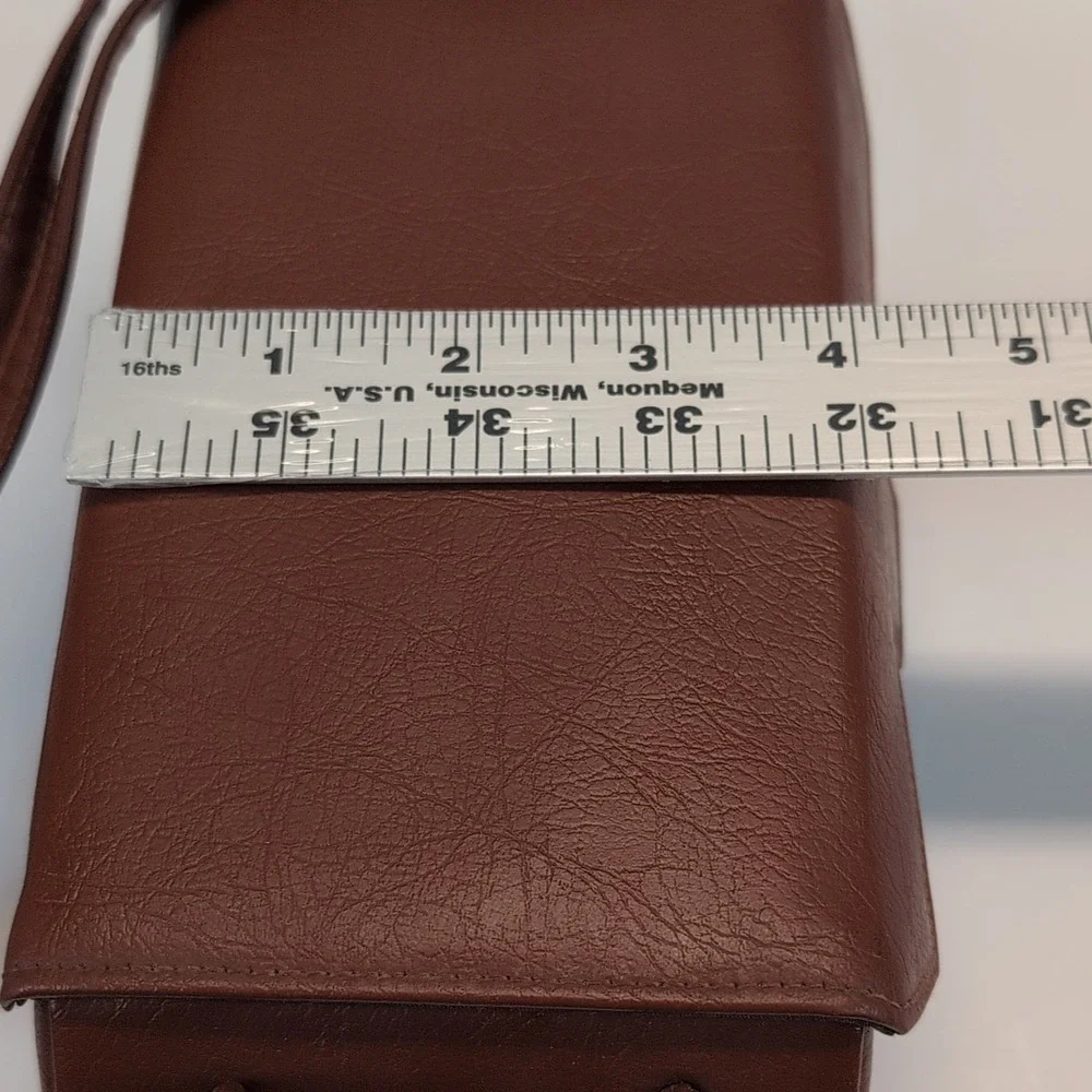 Vintage Geometric Brown Travel Vanity Makeup Case w/ Mirror, 8x4x3 in.